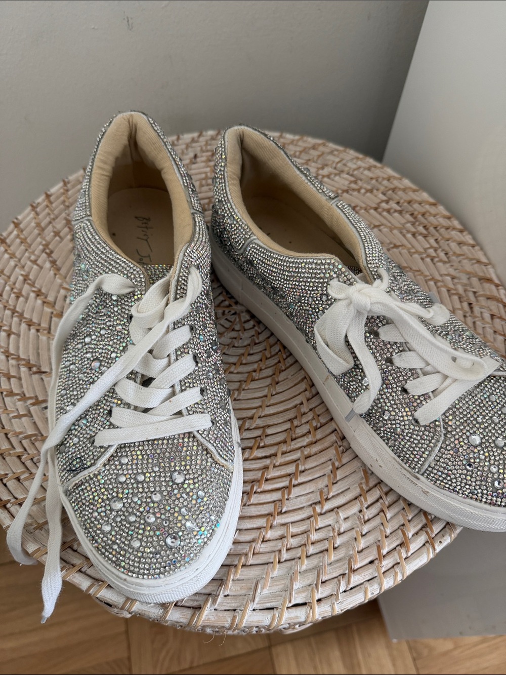 Crystal Embellished Silver Lace-Up Women’s Sneakers